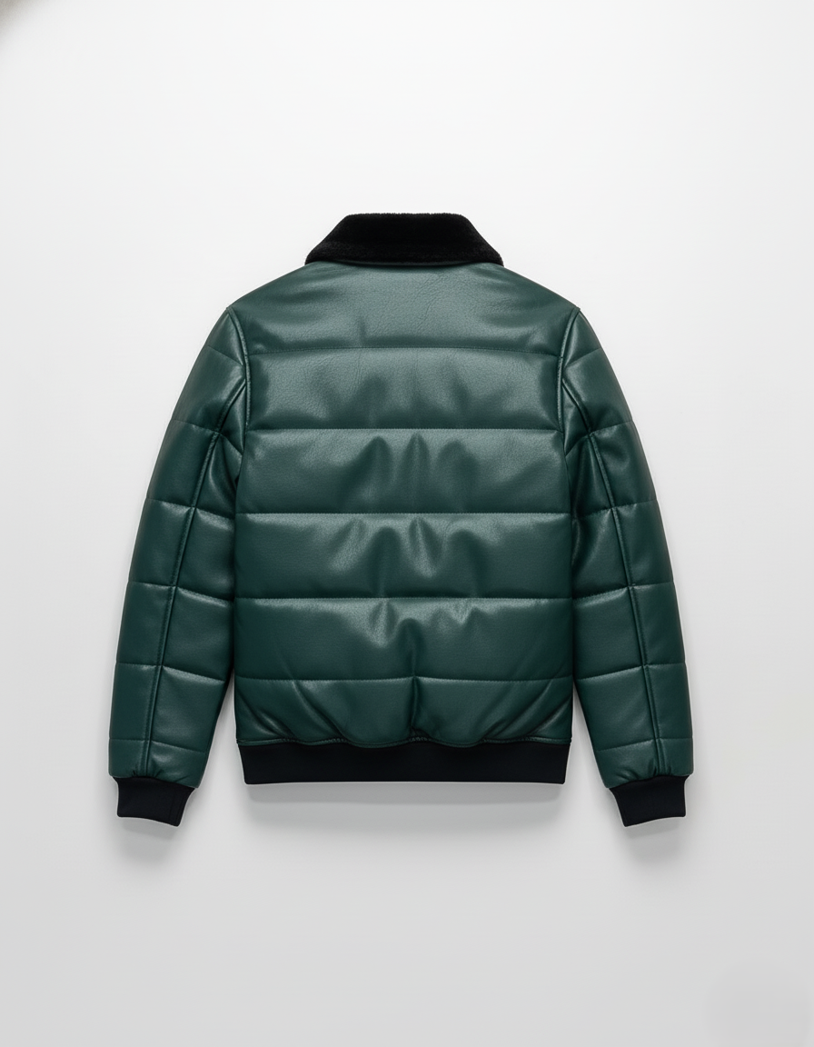 Emerald Green Leather Bomber Jacket