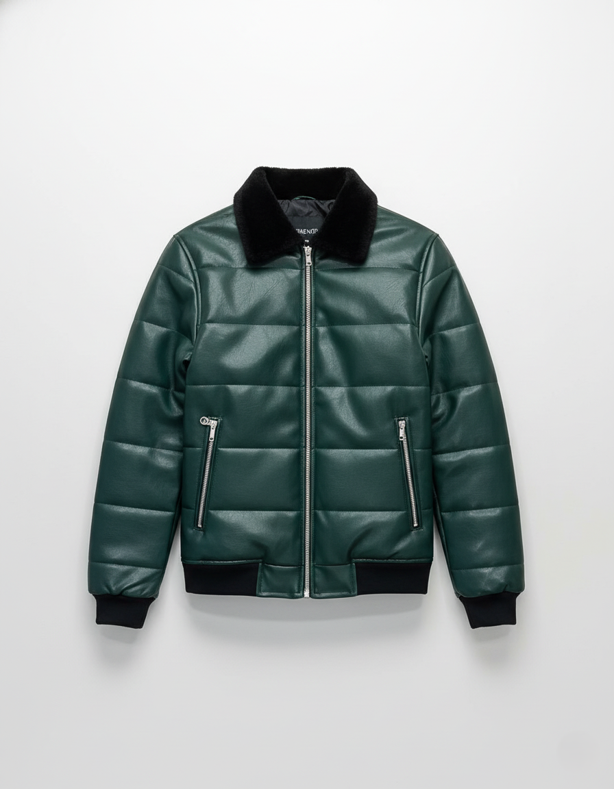 Emerald Green Leather Bomber Jacket
