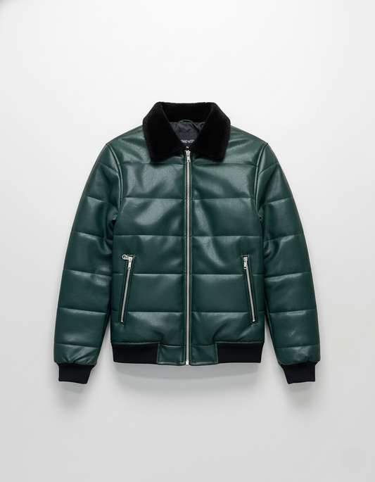 Emerald Green Leather Bomber Jacket