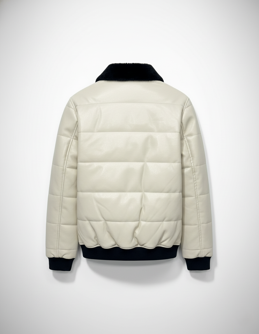 Cream Leather Bomber Jacket