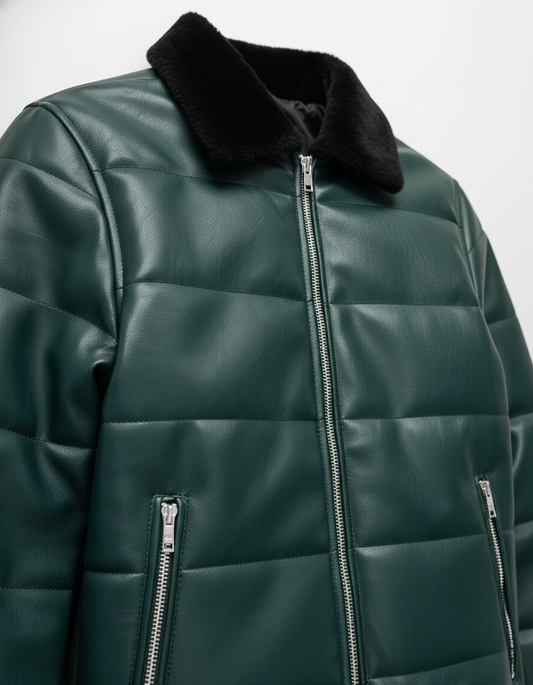 Emerald Green Leather Bomber Jacket